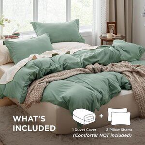 Bedsure Sage Green Duvet Cover Queen Size - 3 Pieces